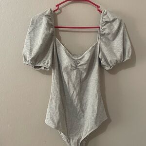 Reformation Gray Puff Sleeve Bodysuit